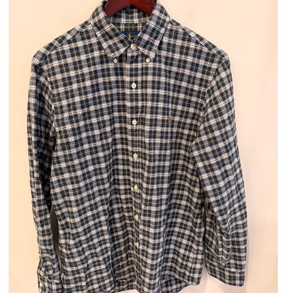 Polo Ralph Lauren Mens Classic Fit Plaid Button‎ Down Shirt Navy Green M